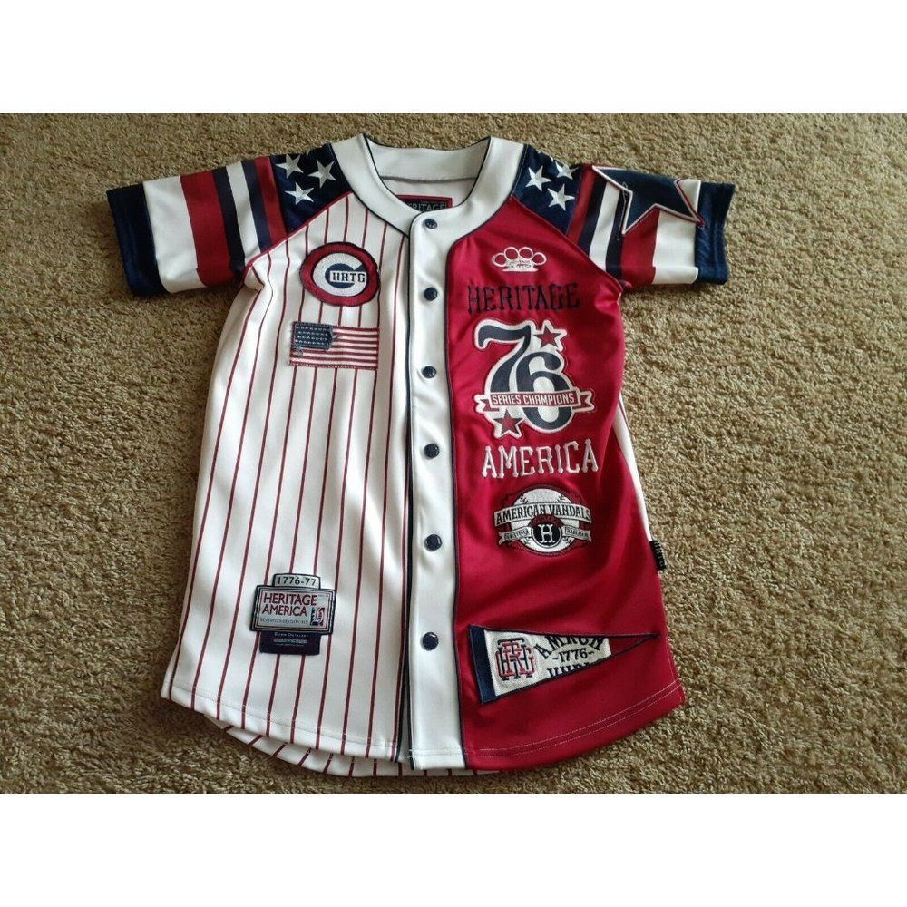 Heritage America 1776-1777 Embroidered Baseball Jersey America Medium Adult